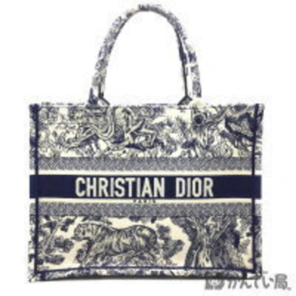 Christian Dior Book Tote Toile de Jouy Embroidery Bag Navy Blue Handbag